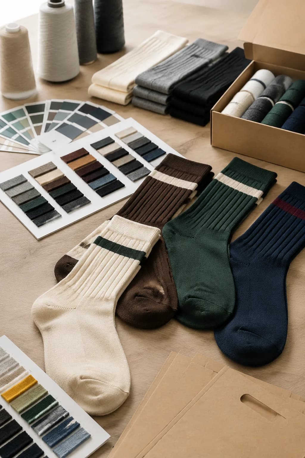 Premium custom sock samples arranged for buyer review